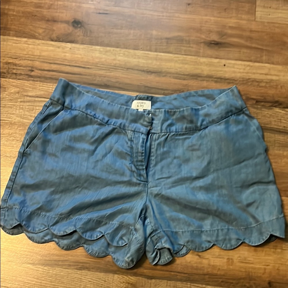 Crown & Ivy High Waist Blue Scalloped Shorts